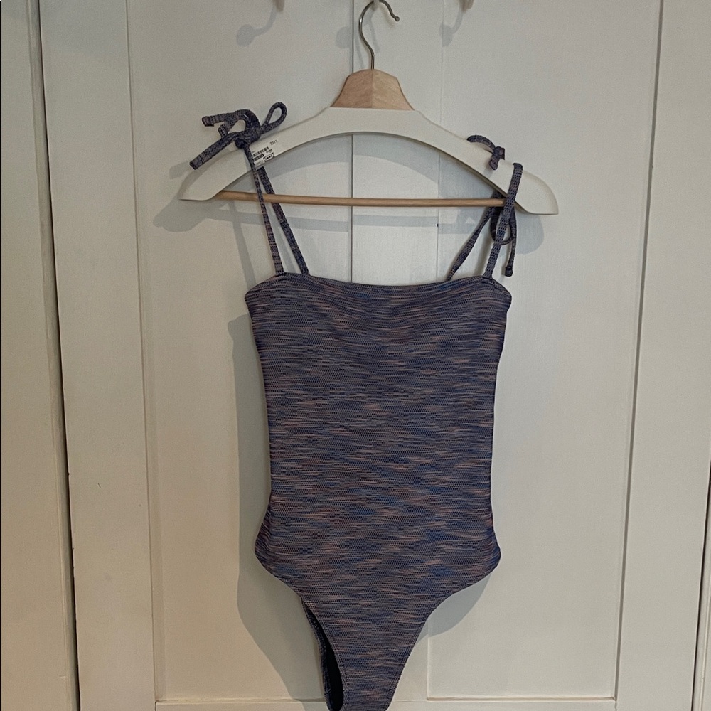aerie purple One-Piece Cheeky Swimsuit with Multicolor Trim
